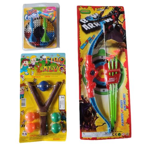 Kit Arco E Flecha Atiradeira Estilingue Brinquedo Mini Jogo Dardos