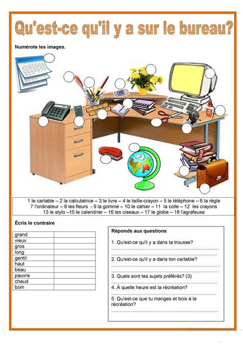 École Qu est ce qu il y a sur le bureau Classe de française Fle