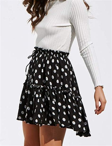 Relipop Flared Short Skirt Polka Dot Pleated Mini Skater Skirt With