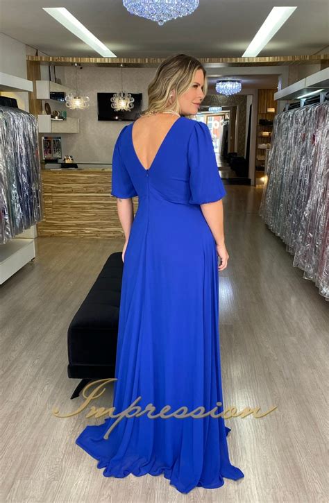 Vestido De Festa Longo Plus Size Azul Royal Impression Modas