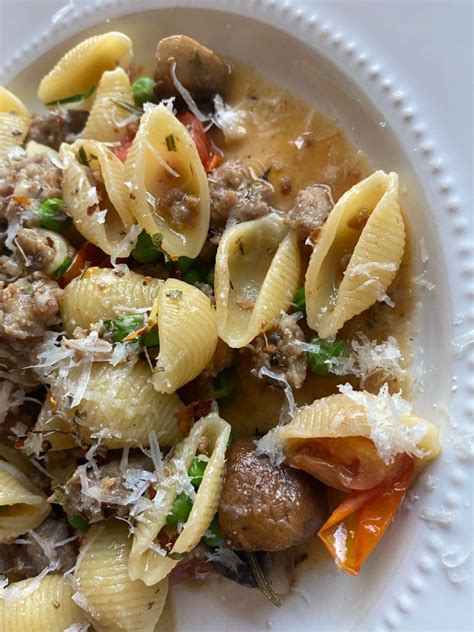 Pasta With Sausage Mushrooms And Peas