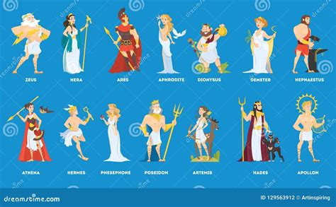 Set Of Olympian Greek Gods And Goddess Stock Vector Illustration Of