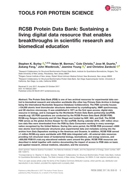 Pdf Rcsb Protein Data Bank Sustaining A Living Digital Data Resource That Enables