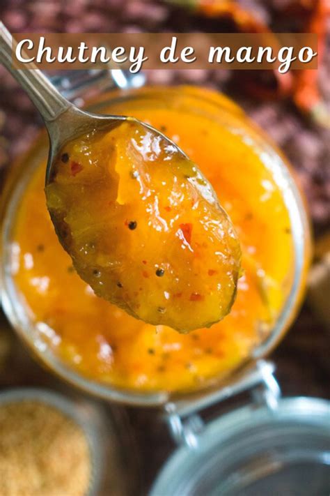 A Spoon Full Of Food With The Words Chutney De Mango Above It