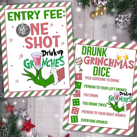 Pink Grinch Entry Fee One Shot and Drunk Dice Bundle, Grinchmas Party