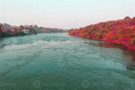 Defocus Blurred Landscape Blue River Water Surface Texture With