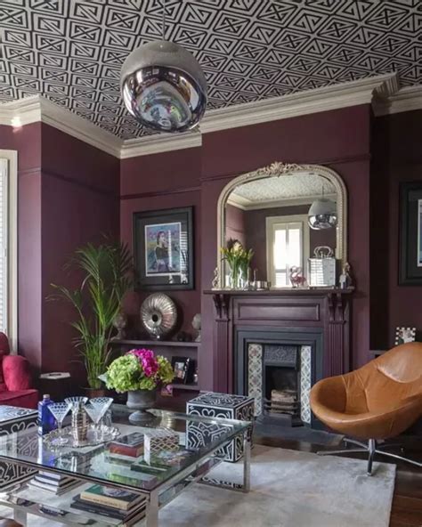 Farrow And Ball Brinjal Living Room Fireplace Feature Wall Living