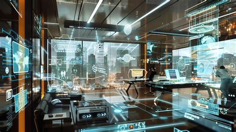 Premium Photo | The image is a concept art of a futuristic office The ...