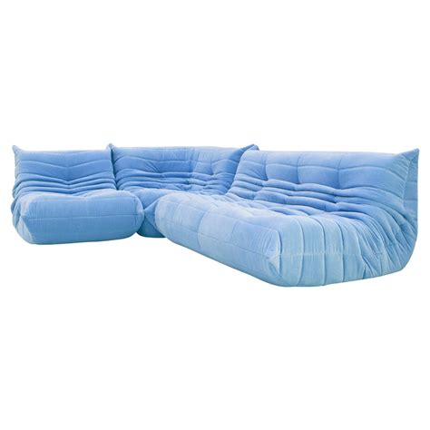 Blue Velvet Togo Sofa By Michel Ducaroy For Ligne Roset