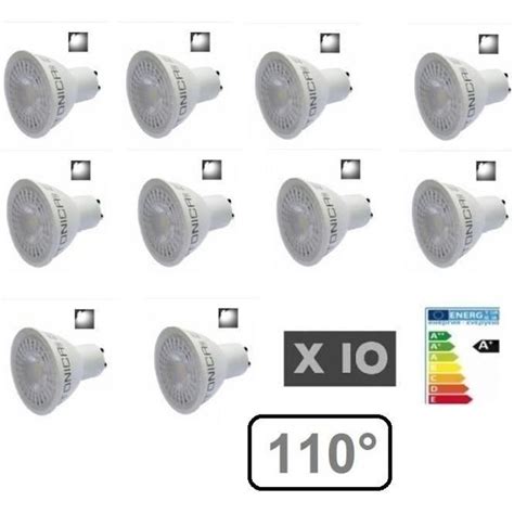 Lot 10 Ampoule Led Gu10 5w 6000k Blanc Froid Angle Projection 110