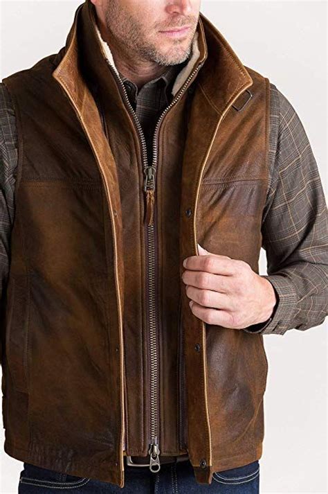 Trekker Lambskin Leather Vest With Shearling Collar Leather Waistcoat