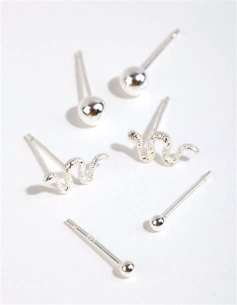 Sterling Silver Snake Ball Stud Earring Pack Parallel