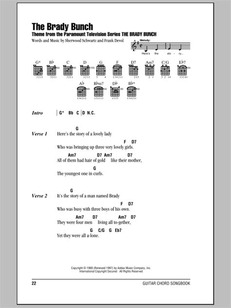 The Brady Bunch by Sherwood Schwartz - Guitar Chords/Lyrics - Guitar ...