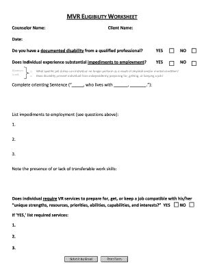 Fillable Online Dphhs Mt MVR Eligibility Worksheet MVR Eligibility