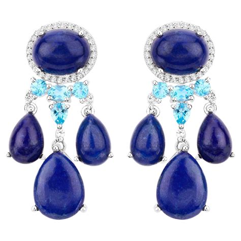 Lapis Lazuli Dangle Earrings With Swiss Blue And White Topazes