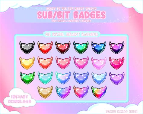 Twitch Sub Bit Badges Devil Heart Pack Kawaii Streamer Shiny