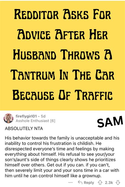 Redditor Asks For Advice After Her Husband Throws A Tantrum In The Car