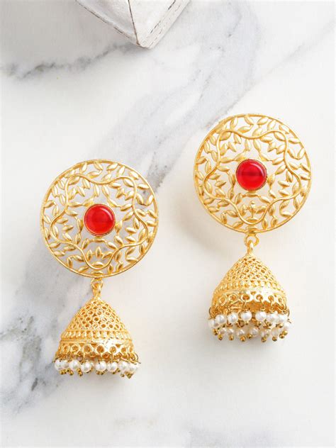 Buy Infuzze Red Gold Plated Handcrafted Stone Studded Beaded Dome