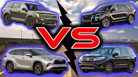 2021 Kia Telluride Vs 2021 Hyundai Palisade Vs 2021 Honda Pilot Vs 2020 Toyota Highlander Youtube