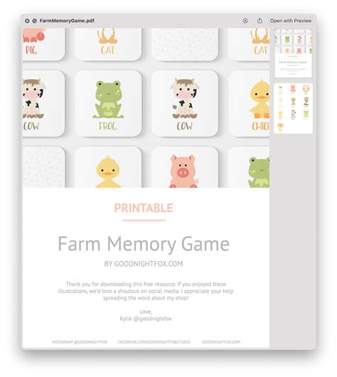 Farm Animals Printable Memory Game – GoodnightFox