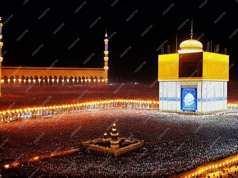 Premium Photo | Grand Mosque in Modina with pilgrims and a large crowd ...