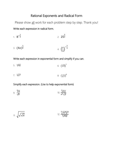 Rational Exponents Worksheets With Answers