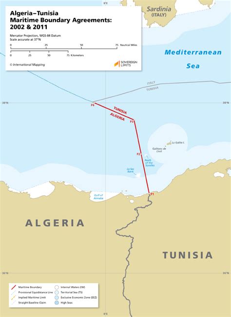 Maritime Boundaries Between Italy And Algeria Seas And Oceans Maps