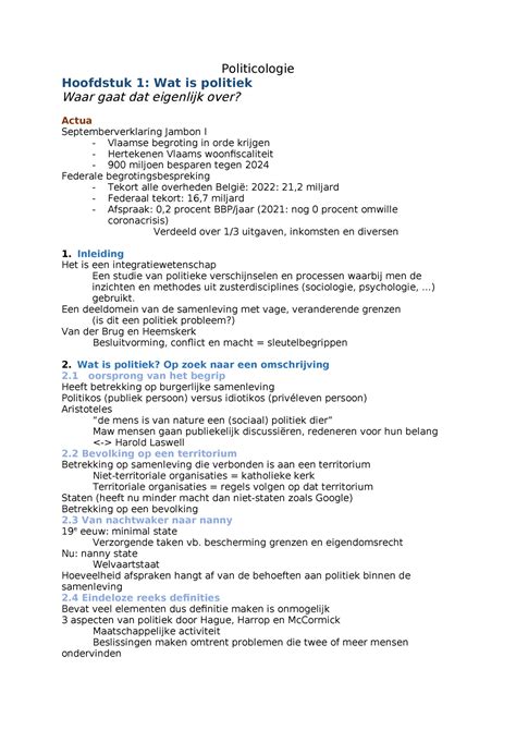 Samenvatting Van Politicologie Hoofdstuk 1 Politicologie Hoofdstuk 1