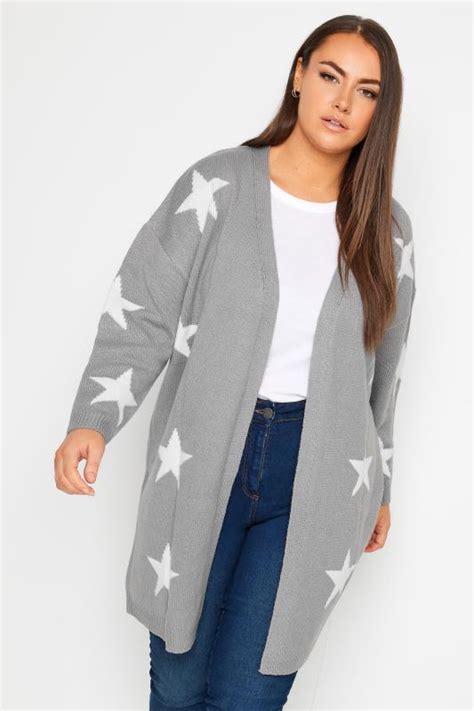 Yours Plus Size Grey Star Print Longline Cardigan Yours Clothing