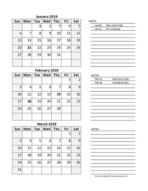 Free 2019 Quarterly Calendar Spreadsheet Free Printable Templates