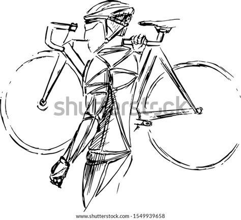 Stylized Geometric Bicyclist Cyclist Sketch Isolated Stock Vector