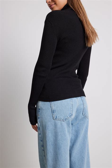 High Neck Rib Knit Sweater Black Na