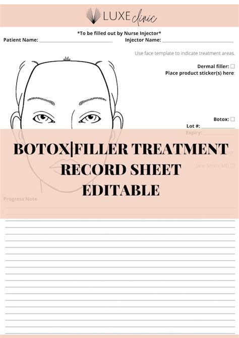 Printable Botox Charting Sheet