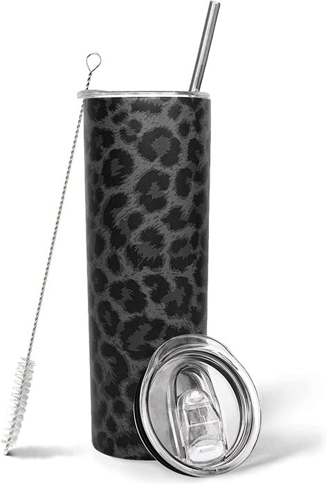 Black Leopard Tumbler Tumbler With Lid And Straw Leopard Cheetah