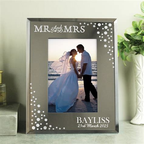 Personalised Mr And Mrs 4x6 Diamante Glass Photo Frame Uk