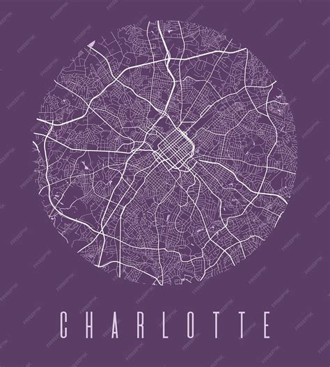 Cartel del mapa de Charlotte Diseño decorativo Mapa de calles de la