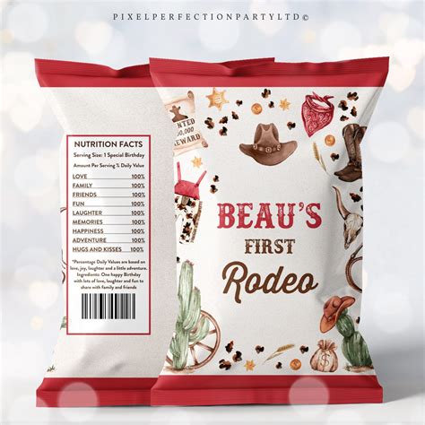 Editable Cowboy Birthday Party Chip Bag Favors Wild West Cowboy Rodeo Birthday Party