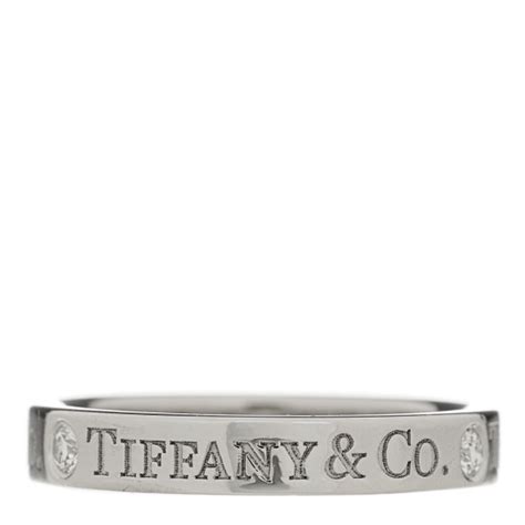 TIFFANY Platinum Diamond Logo Band Ring 47 4.25 1400869 | FASHIONPHILE