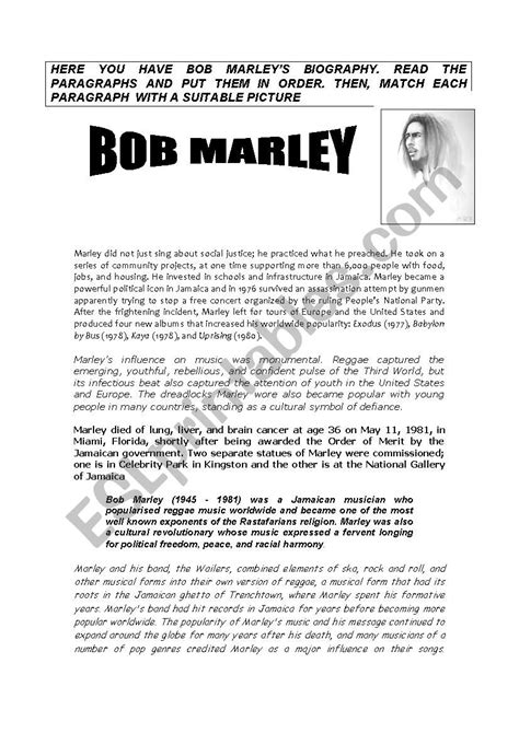 BOB MARLEY´S BIOGRAPHY - ESL worksheet by Puxkat