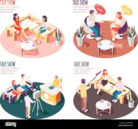 Colorful Isometric 2x2 Design Concept With Talk Show Shooting