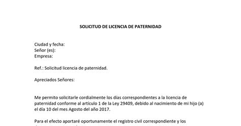 Modelo De Solicitud De Licencia Por Paternidad Peru Formato Word Pdf