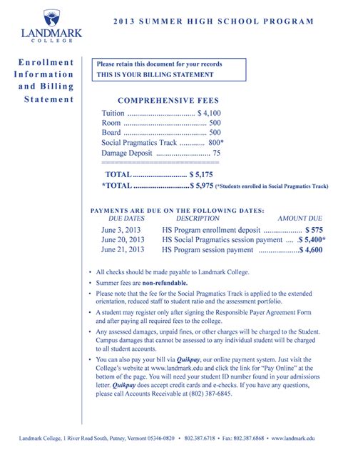 Fillable Online Landmark COMPREHENSIVE FEES Landmark Fax Email Print