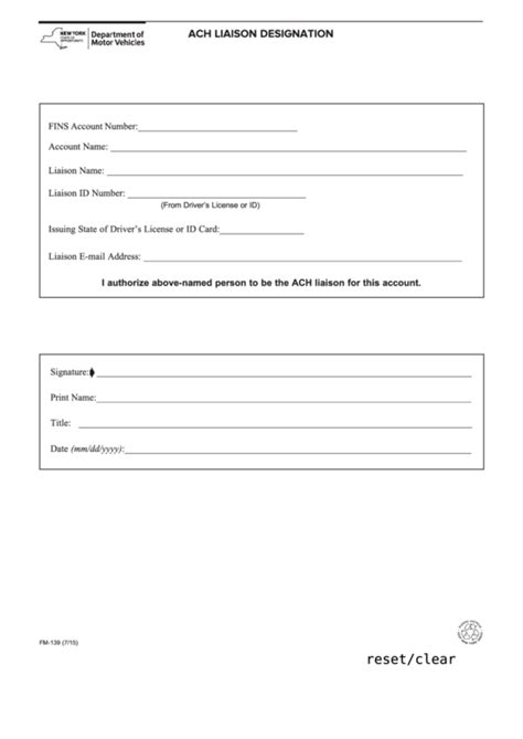 Fillable Form Fm 139 Ach Liaison Designation Printable Pdf Download