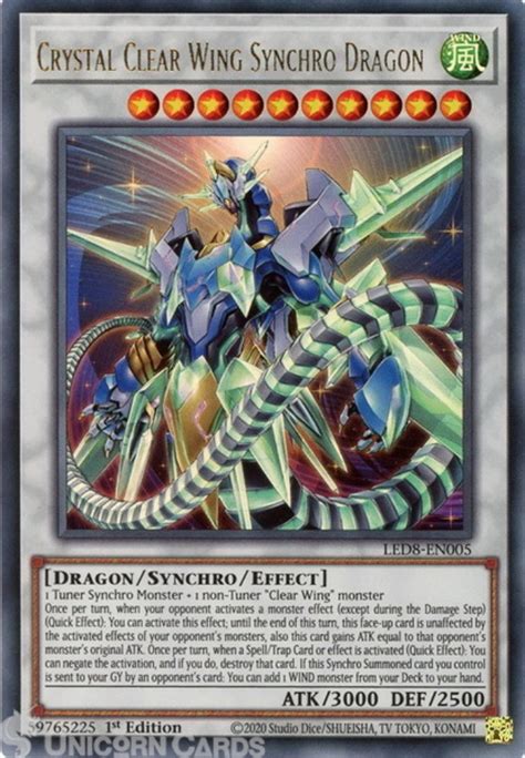 LED8 EN005 Crystal Clear Wing Synchro Dragon Ultra Rare 1st Edition