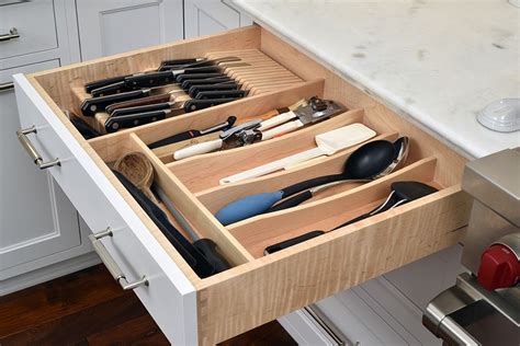 Custom Built In Utensil Organizers And Knife Holder In Kitchen Drawer Custom Kitchen Cabinets