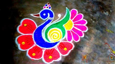 Colourful Peacock Flower Rangoli Kolam Rangoli Designs Without Dots