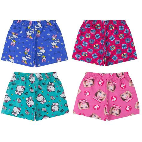 Shorts Tactel Feminino Infantil - Kit 4 Shorts Tactel Menina Infantil Feminino Moda Praia Personagens ...