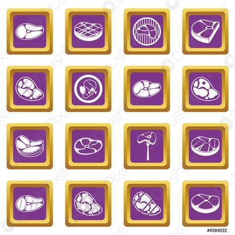 Steak Icons Set Purple Stock Vector 4584022 Crushpixel