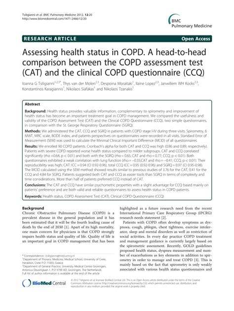 Pdf Assessing Health Status In Copd A Head To Head Comparison