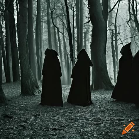 Silhouettes Of Women In Long Robes In A Misty Forest On Craiyon